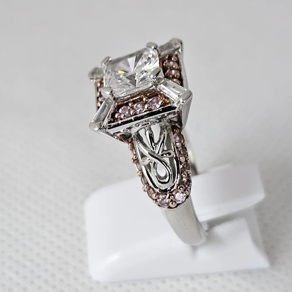 Beautiful Victoria Wieck Diamond & Pink Sapphire Simulant Sterling Silver Size 7 - Picture 6 of 10